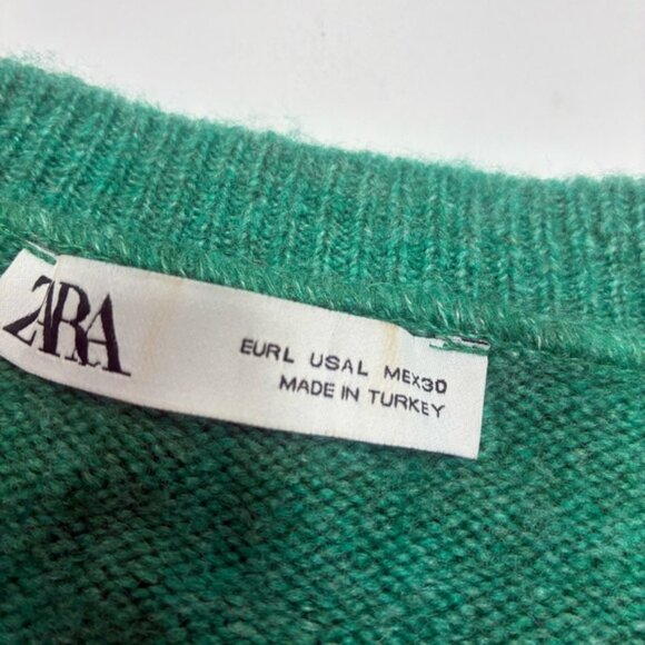 Zara Cardigan Women Size L Green Button Down Embellished Button Long Sleeves - Picture 5 of 13